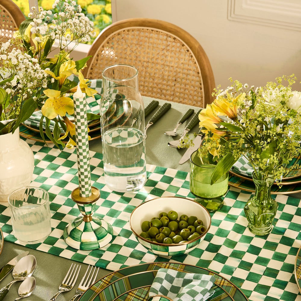 Emerald Check Flameless Dinner Candles, Set of 2