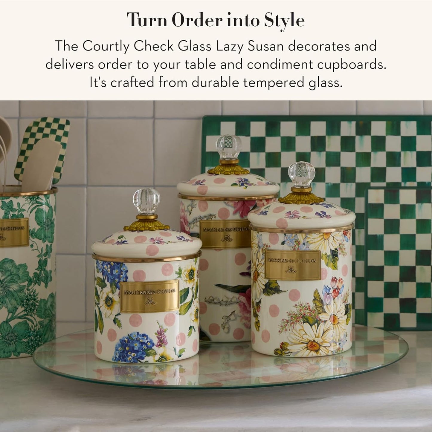 Rosy Check Glass Lazy Susan, Rotating Serving Board