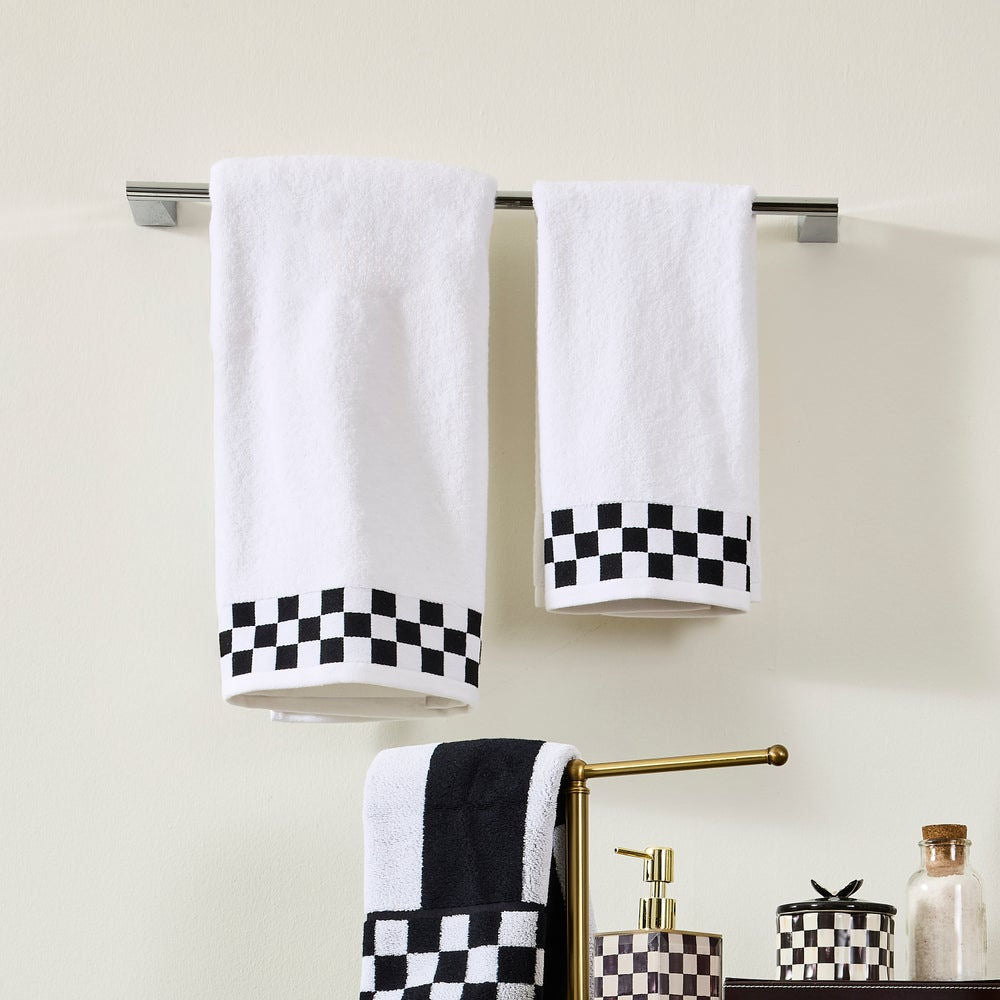 Bath Towel with Black Check Border MacKenzie-Childs