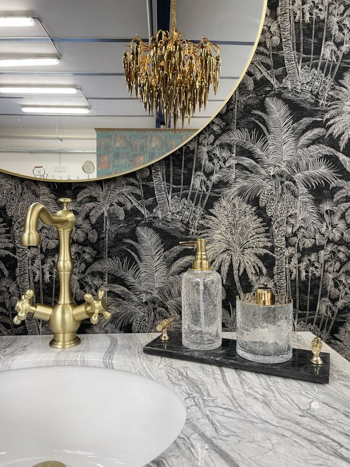 Black Marble Rectangular Tray with Gold Metal Handles 30x10cm - |VESIMI Design|