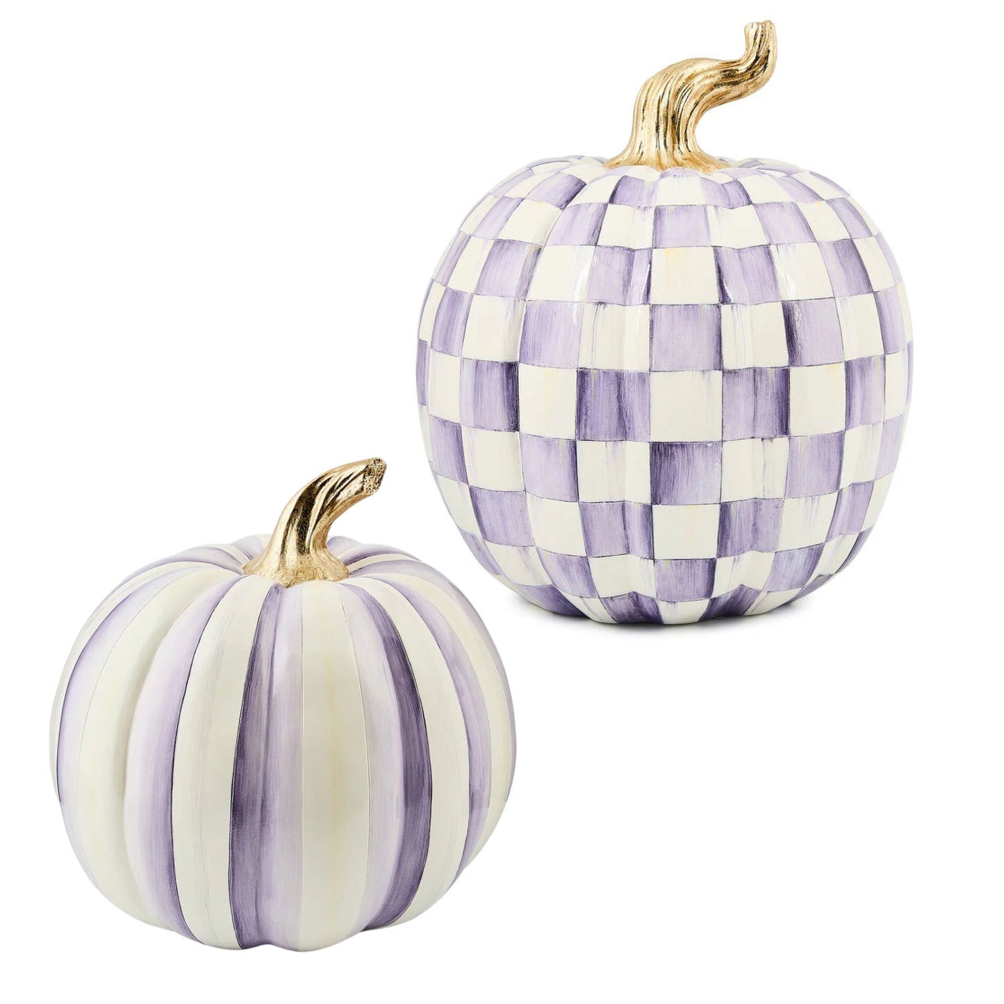 Classic Violet Stripe Medium & Check Large Pumpkin Set by MacKenzie-Childs