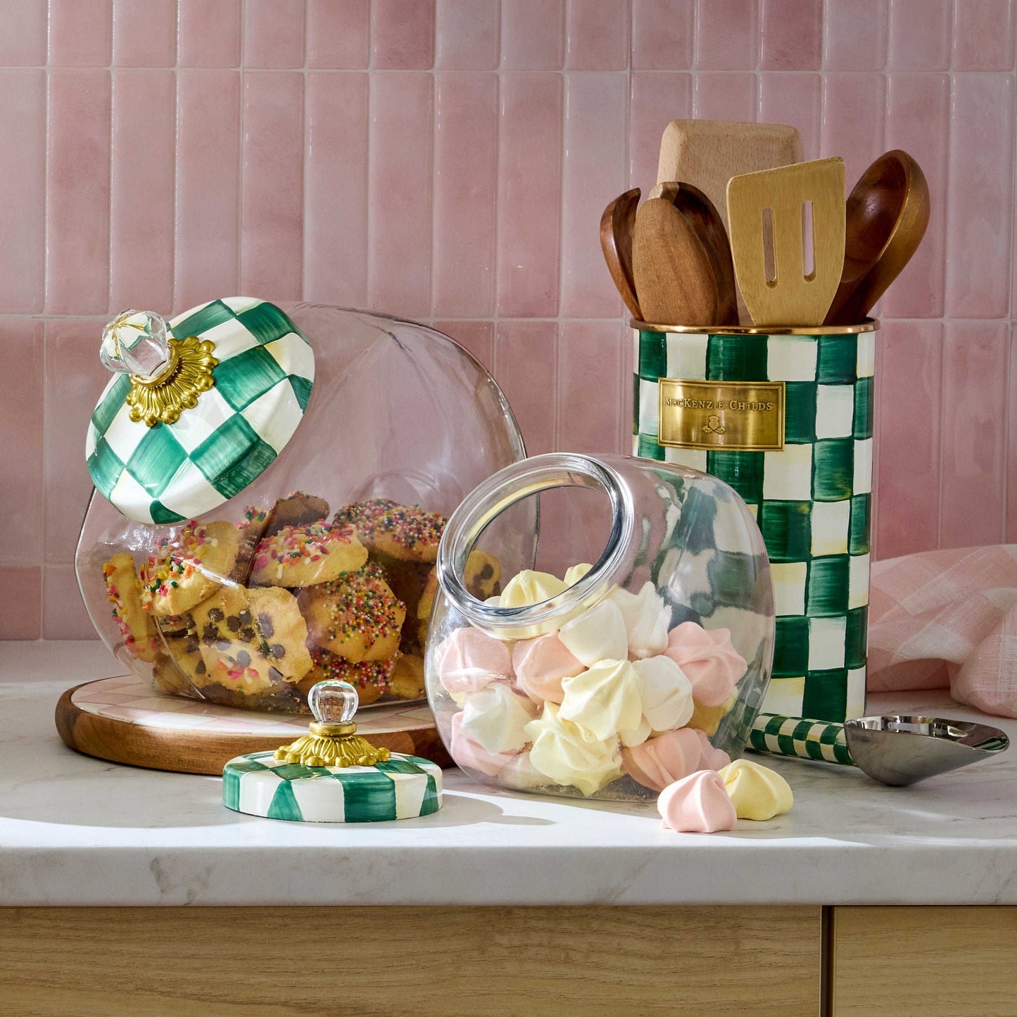 Cookie Jar with Emerald Check Lid by MacKenzie - Childs - |VESIMI Design| Luxury Bathrooms and Home Decor
