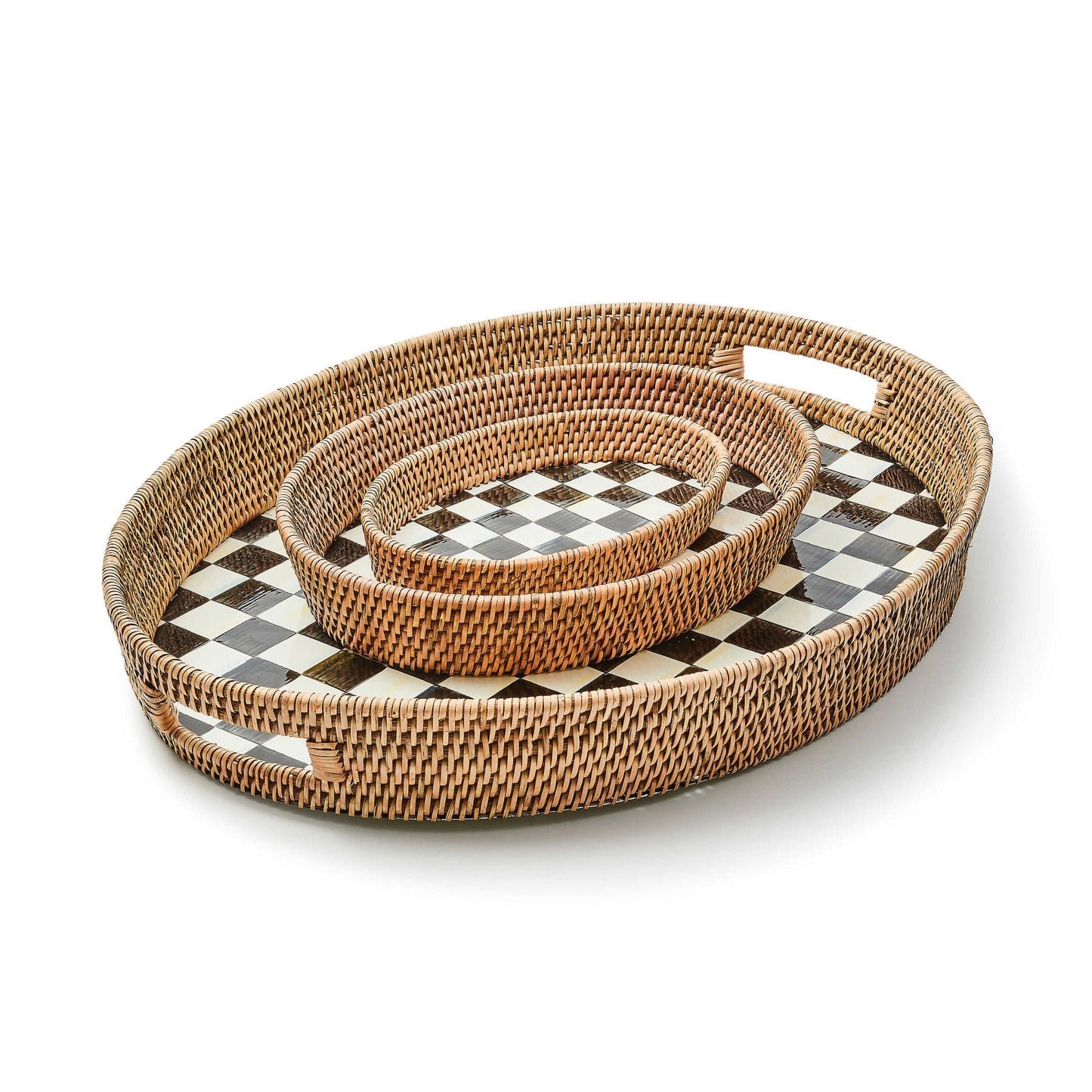 Courtly Check Large Enamel & Rattan Serving Tray - |VESIMI Design|