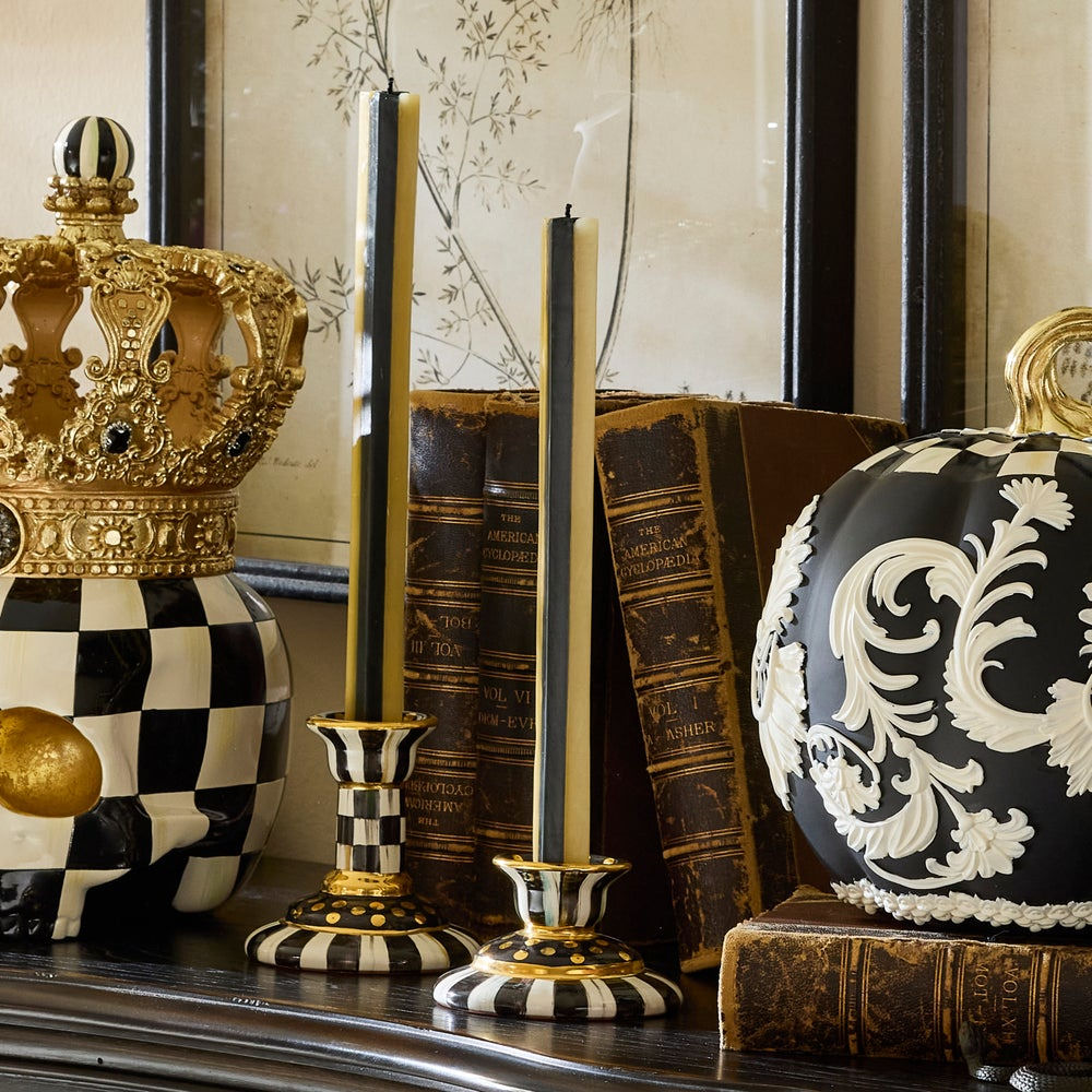 Courtly Check Small Ceramic Candlestick, handmade in Aurora