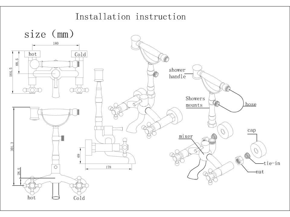 Deira Rustic Oil Rubbed Bronze Two - Handles Wallmount Bathtub Faucet - |VESIMI Design|