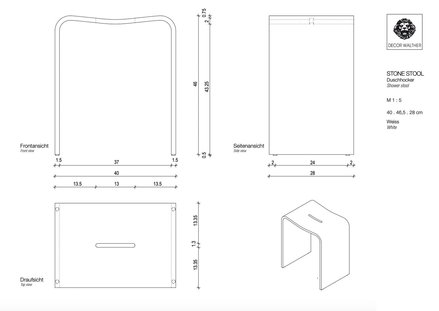 Design Shower Stool Black Matt / White Matt - |VESIMI Design|