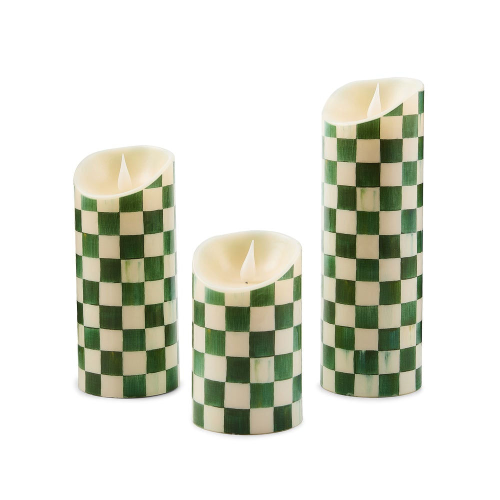 Emerald Check Flameless 7" Pillar Candle
