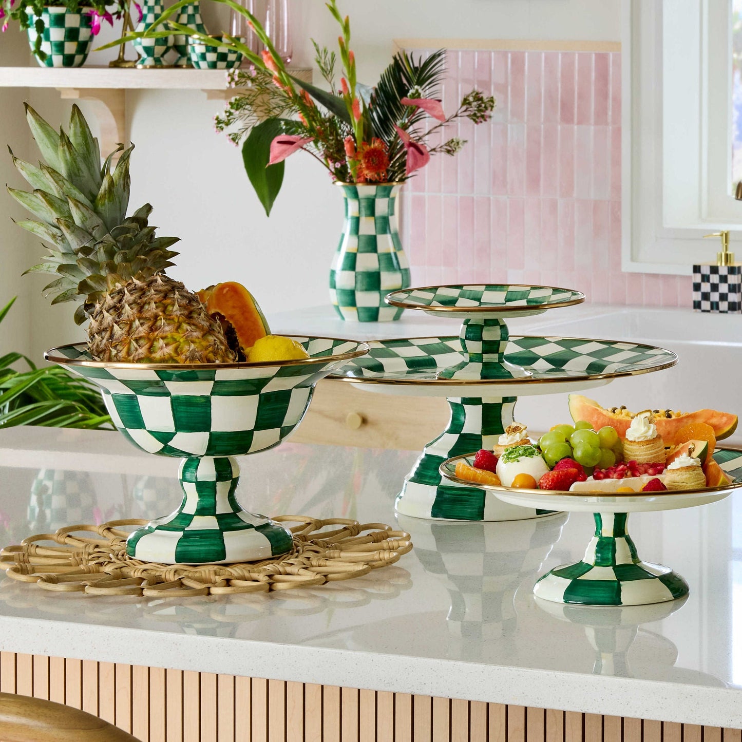 Emerald Check Large Compote by MacKenzie - Childs - |VESIMI Design| Luxury Bathrooms and Home Decor