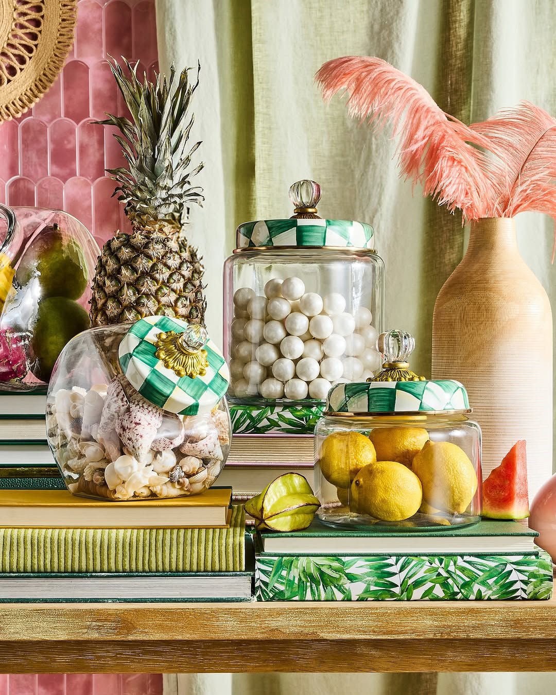 Emerald Check Large Kitchen Canister by MacKenzie - Childs - |VESIMI Design|