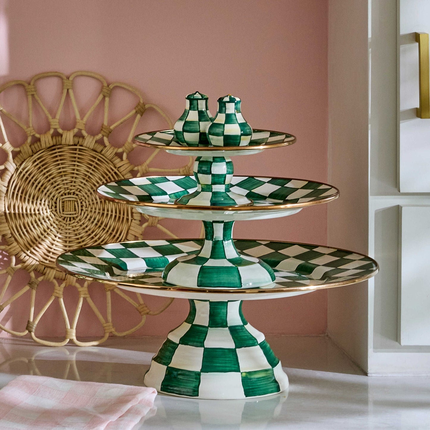 Emerald Check Mini Pedestal Platter - |VESIMI Design| Luxury Bathrooms and Home Decor