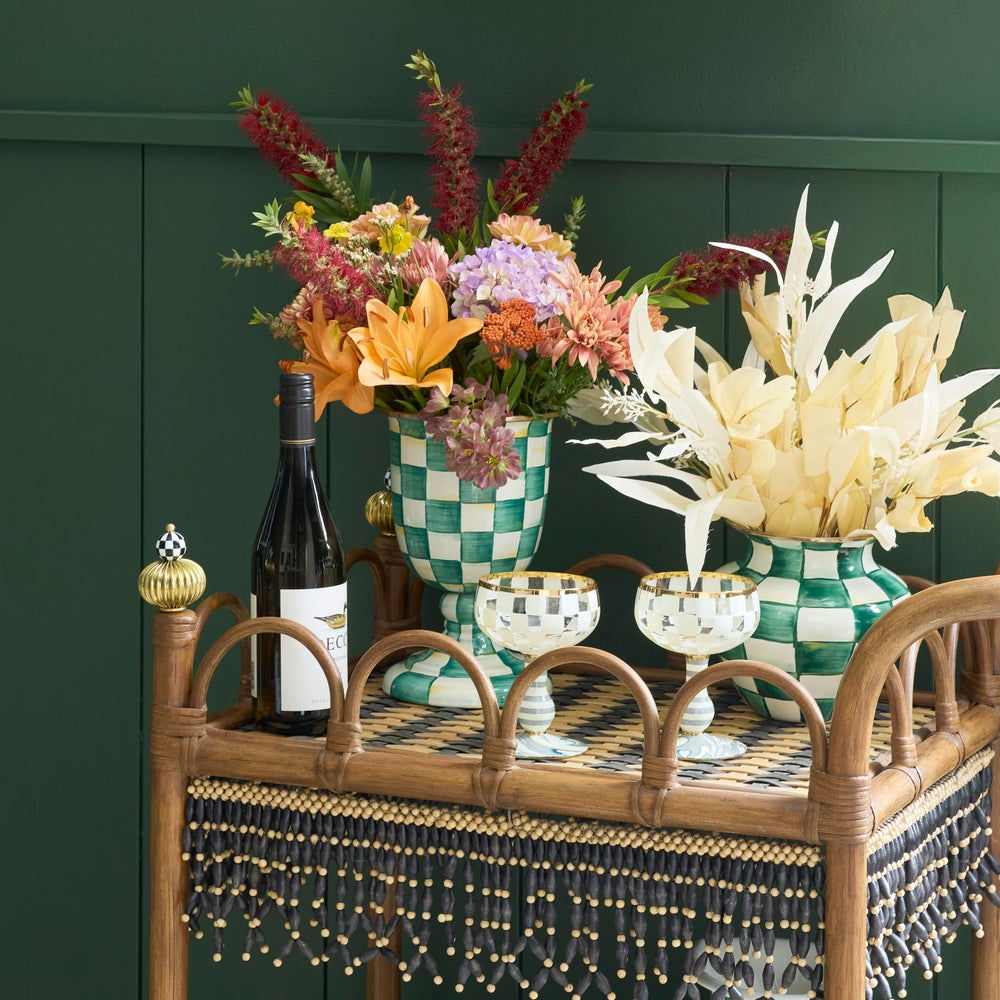 Emerald Check Pedestal Vase by MacKenzie-Childs