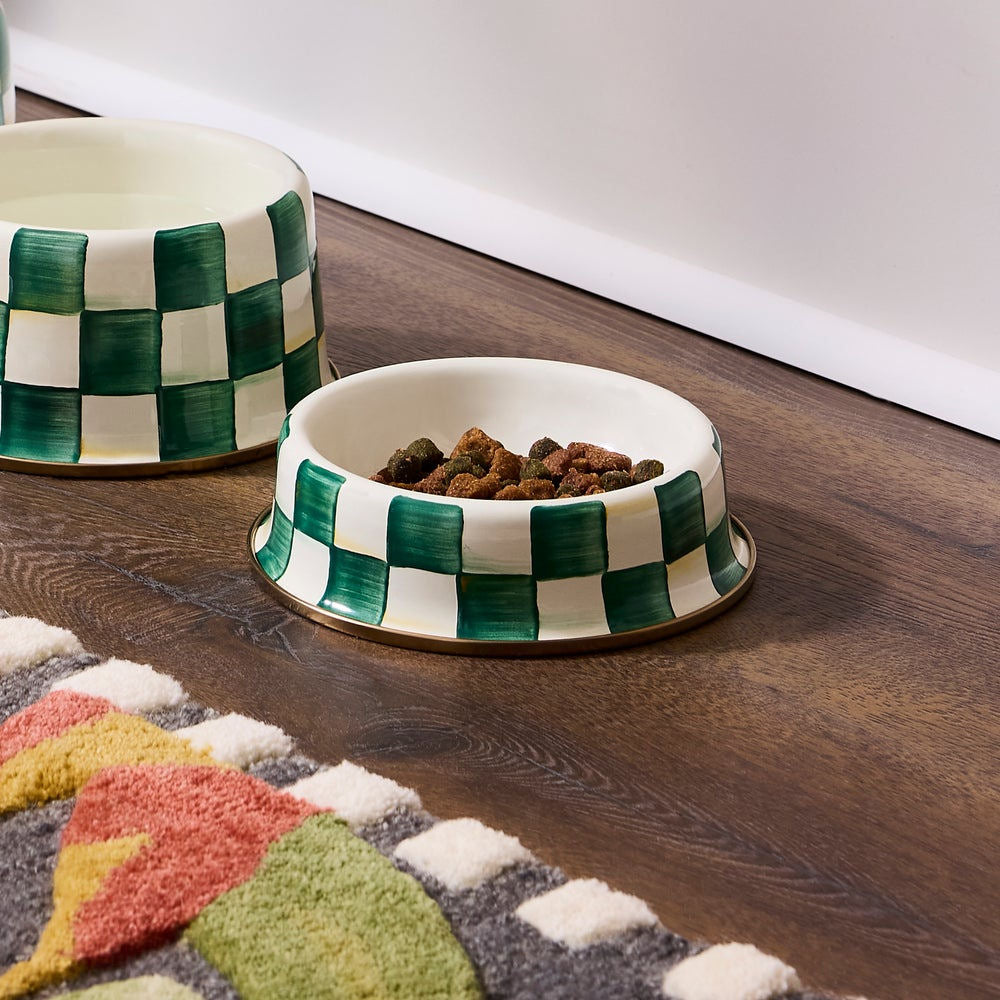 Emerald Check Small Pet Dish by Mackenzie-Childs