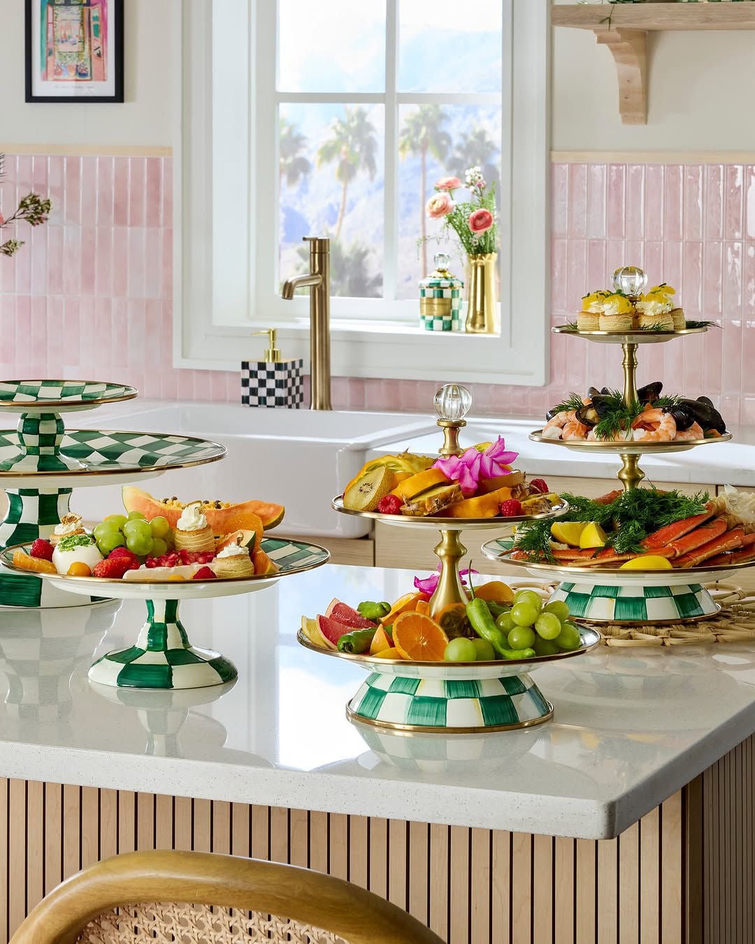 Emerald Check Three Tier Sweet Stand by MacKenzie - Childs - |VESIMI Design|