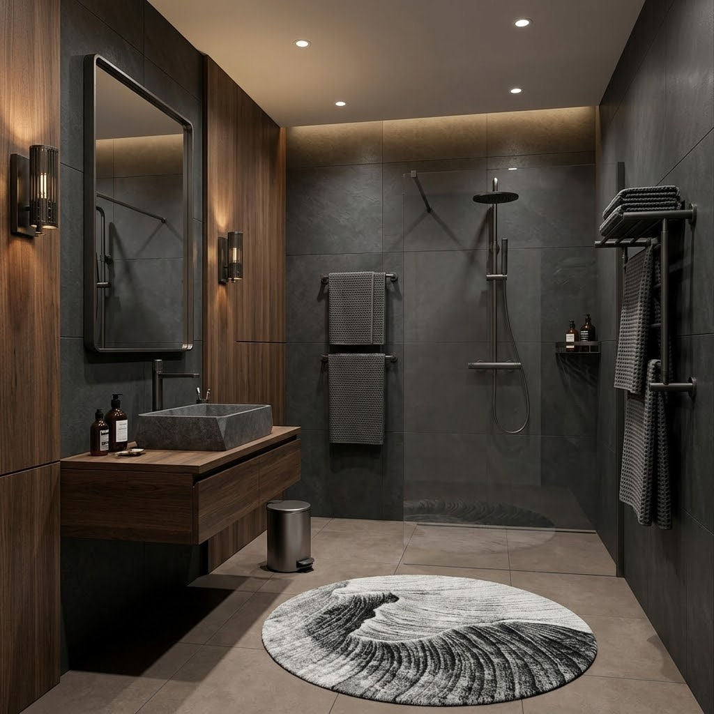 Grey Concrete BathroomSink with Gun Metal Faucet