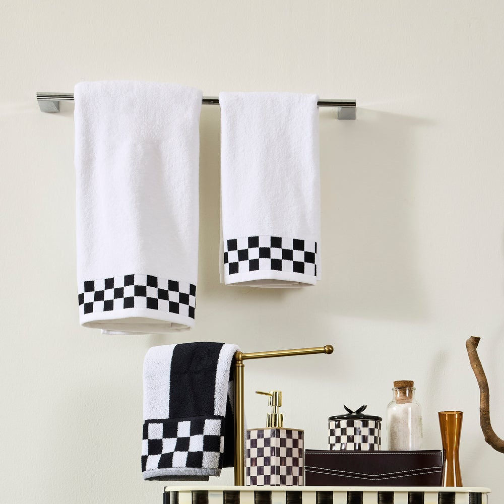 Hand Towel with Black Check Border MacKenzie-Childs