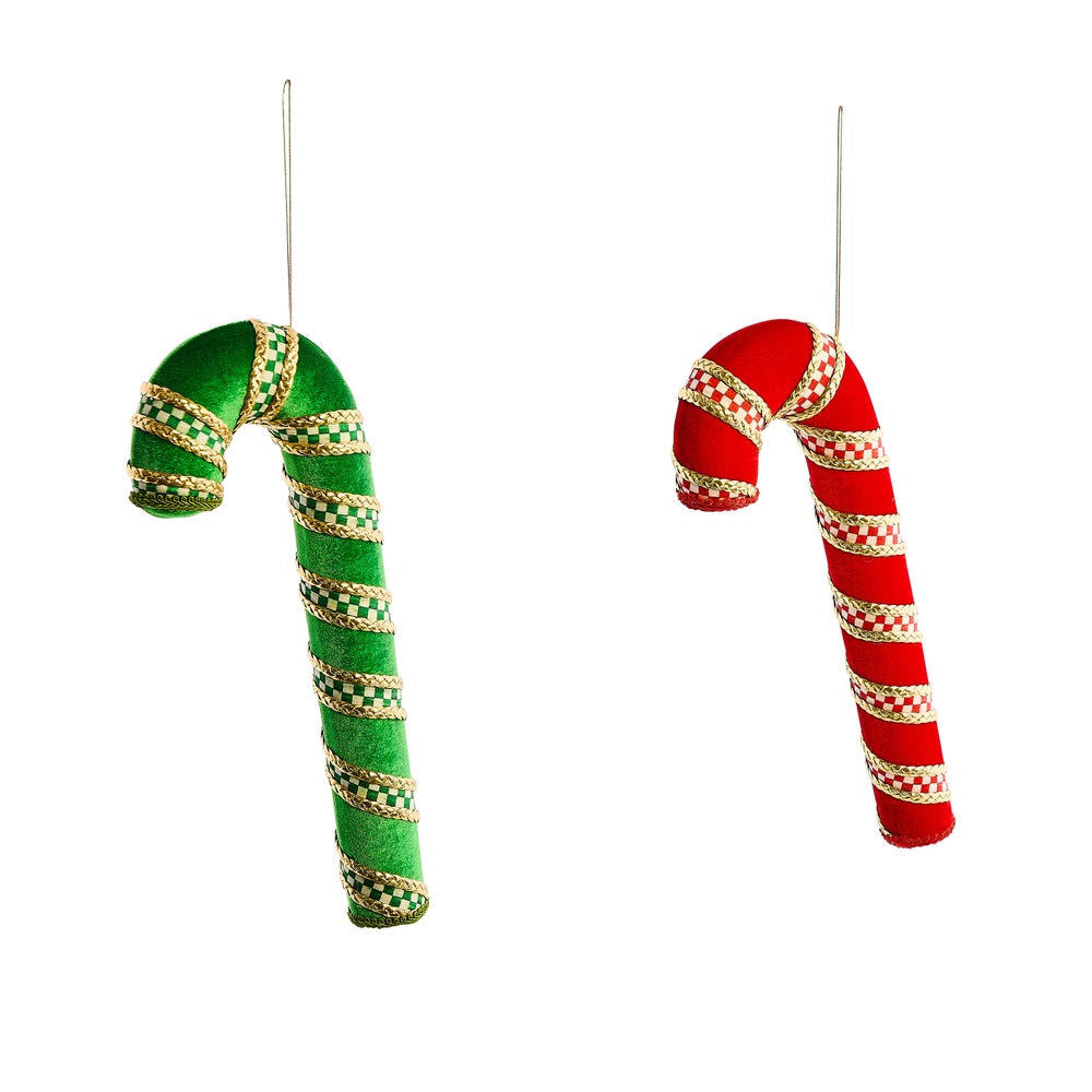 Check It Out Candy Cane Fabric Ornaments, Set of 2 by MacKenzie-Childs