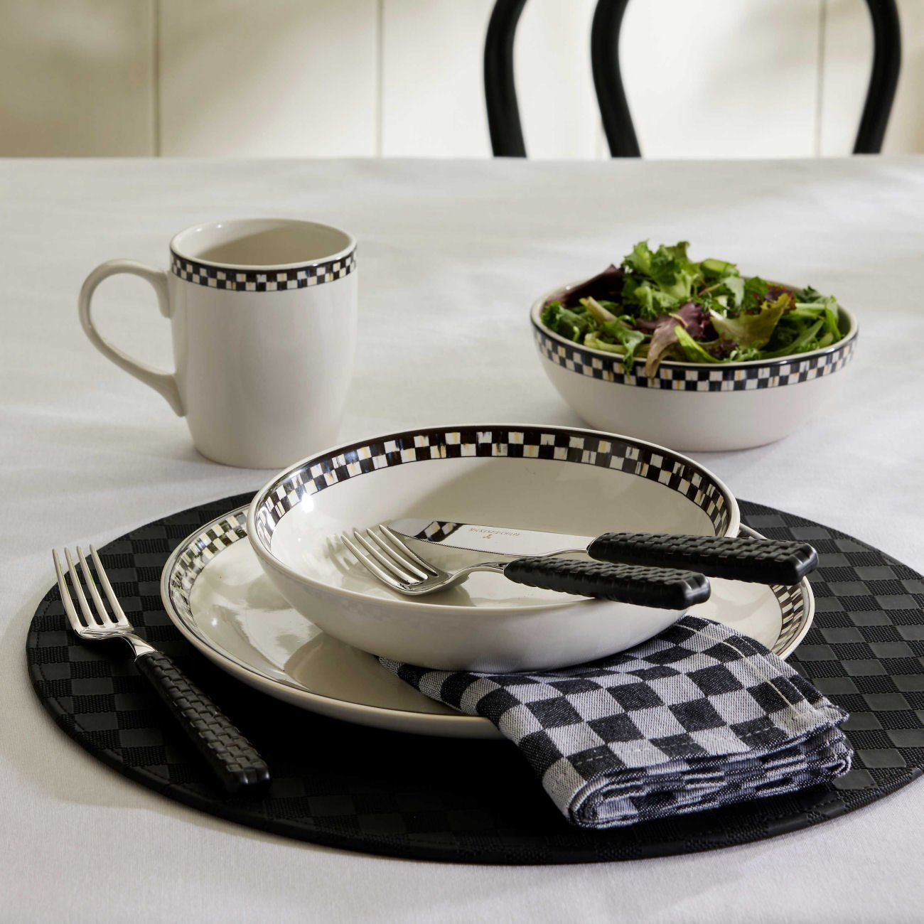 MacKenzie - Childs Black Check Faux Leather Placemat - |VESIMI Design|