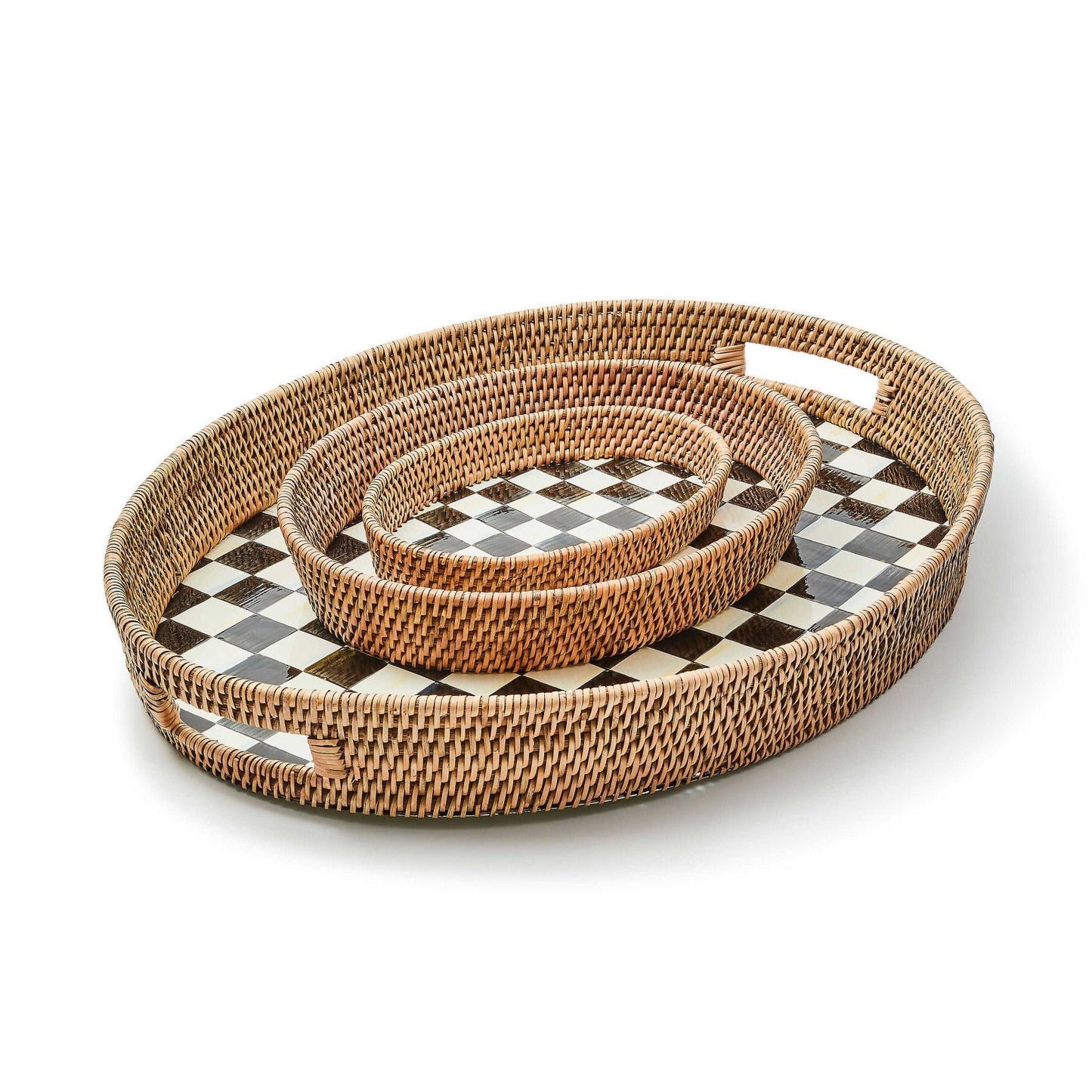 MacKenzie - Childs Courtly Check Enamel & Rattan Party Tray - |VESIMI Design|