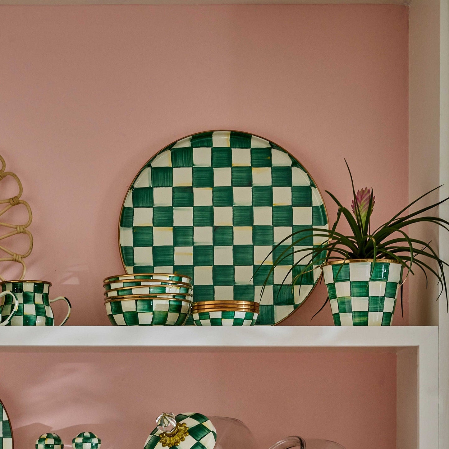 Mackenzie - Childs Emerald Check Enamel Serving Platter - |VESIMI Design|