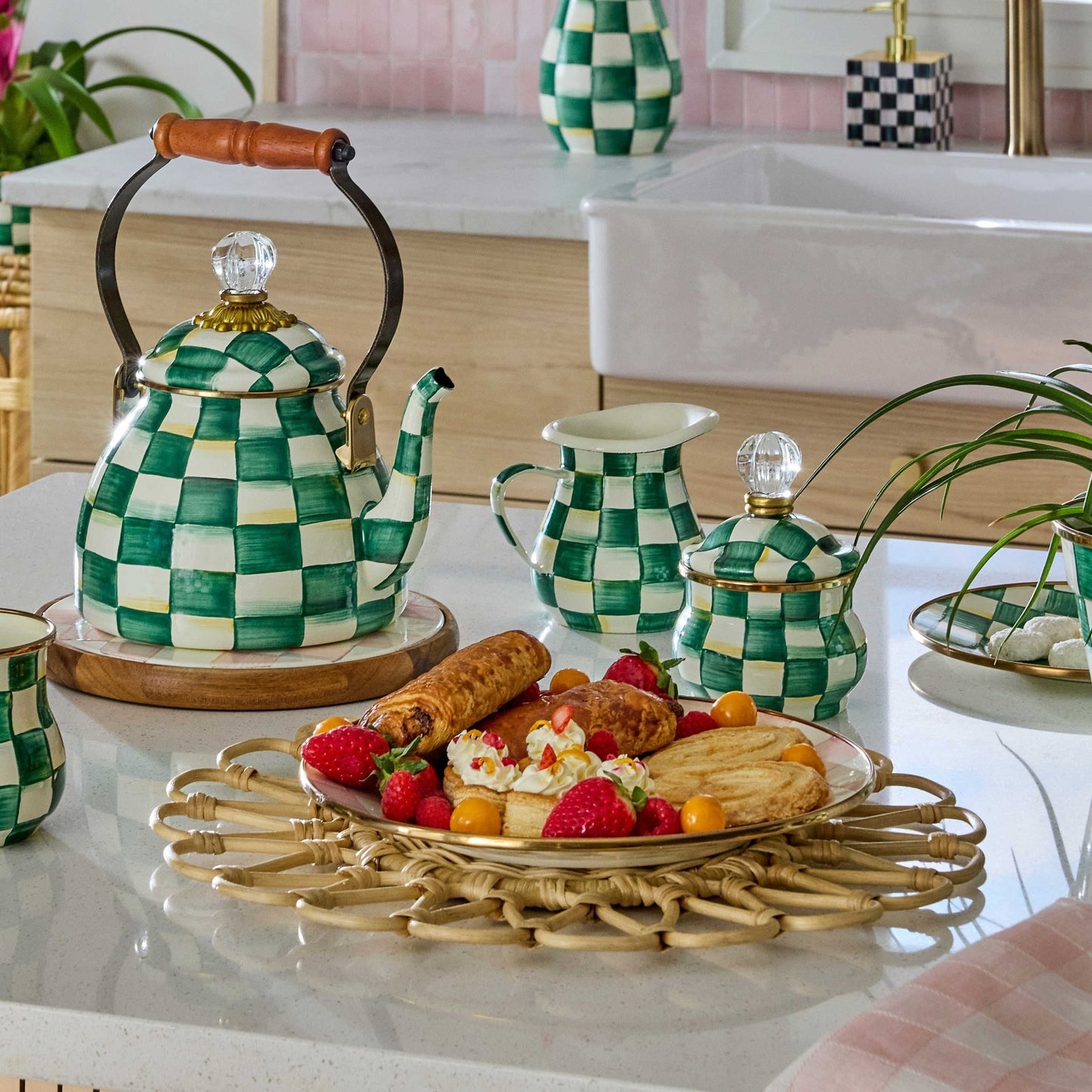 MacKenzie - Childs Emerald Check Lidded Sugar Bowl - |VESIMI Design|