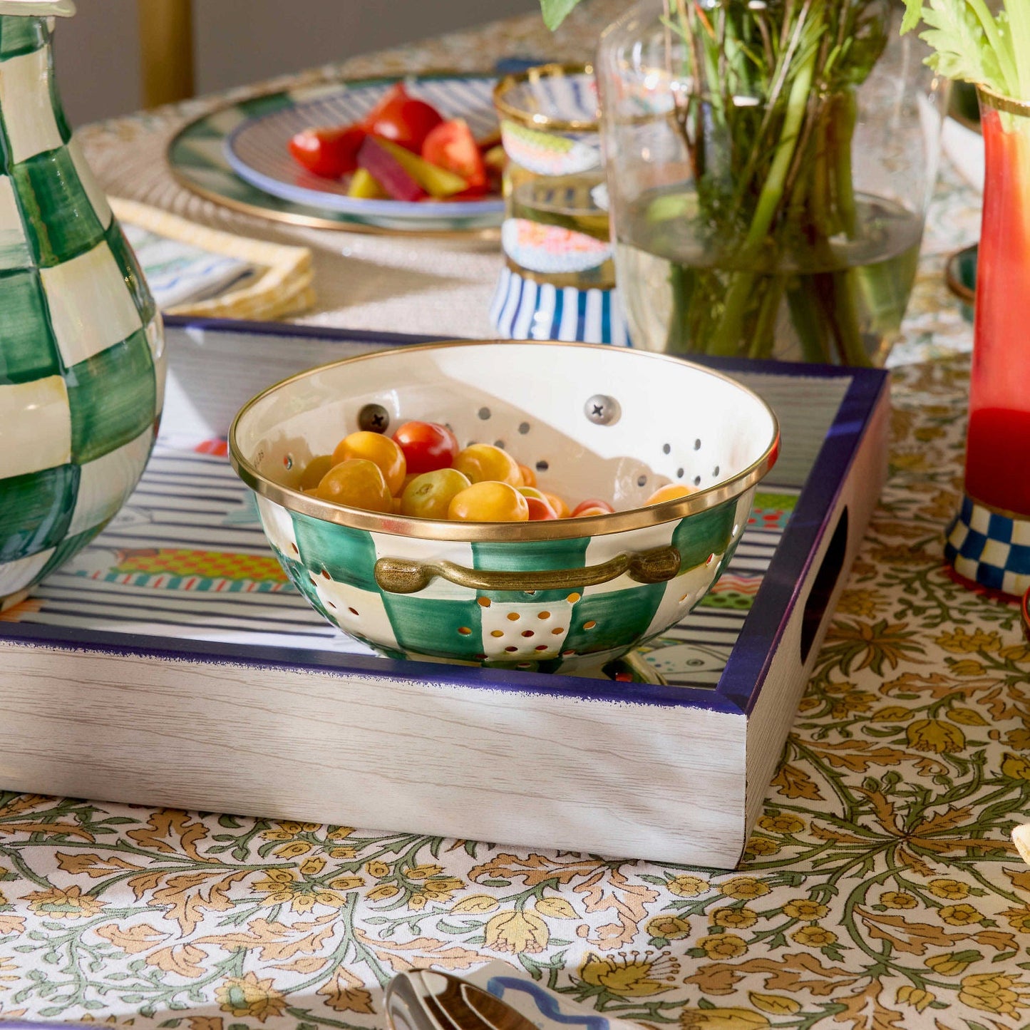 MacKenzie - Childs Emerald Check Small Colander - |VESIMI Design|