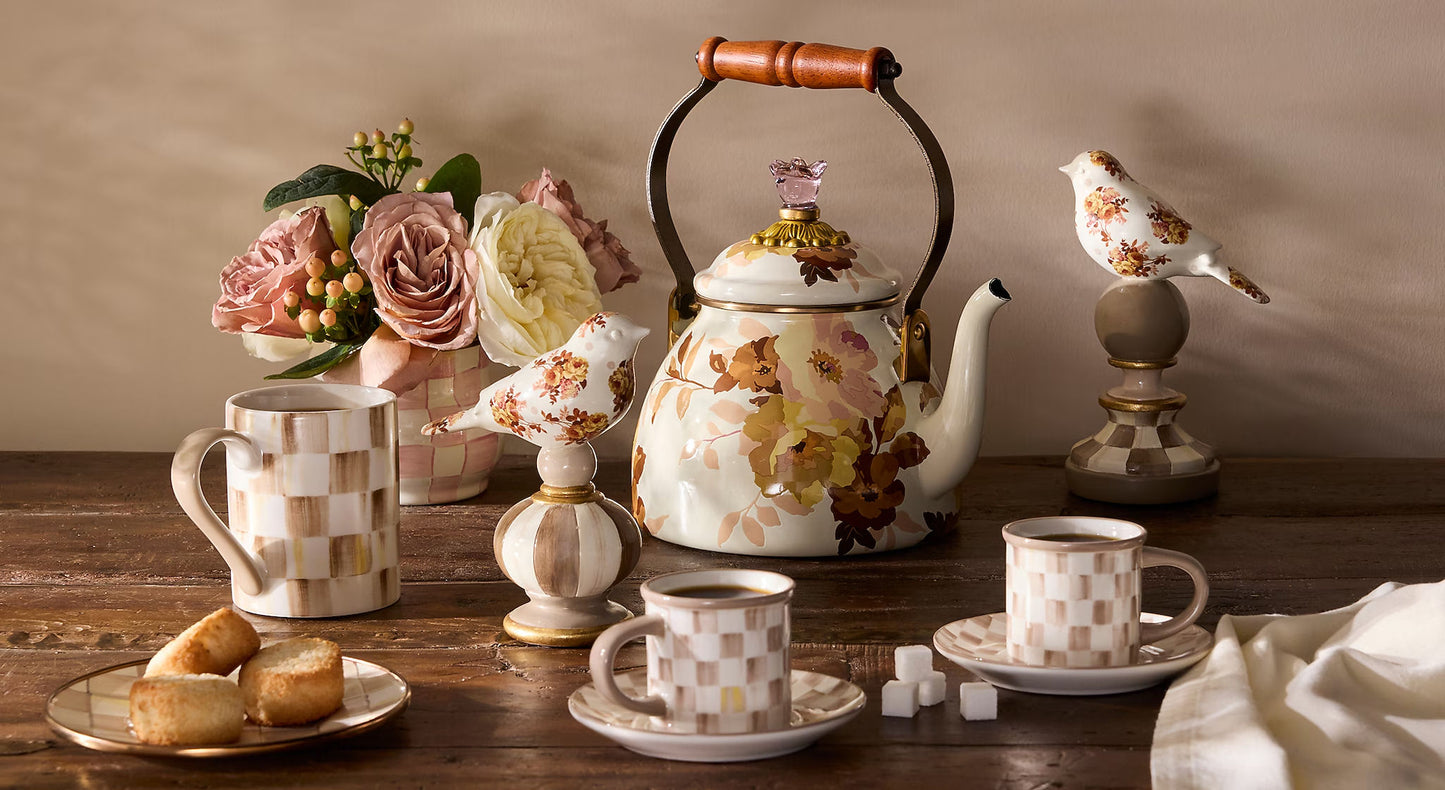 Wild Rose White 2 Quart Tea Kettle by MacKenzie-Childs