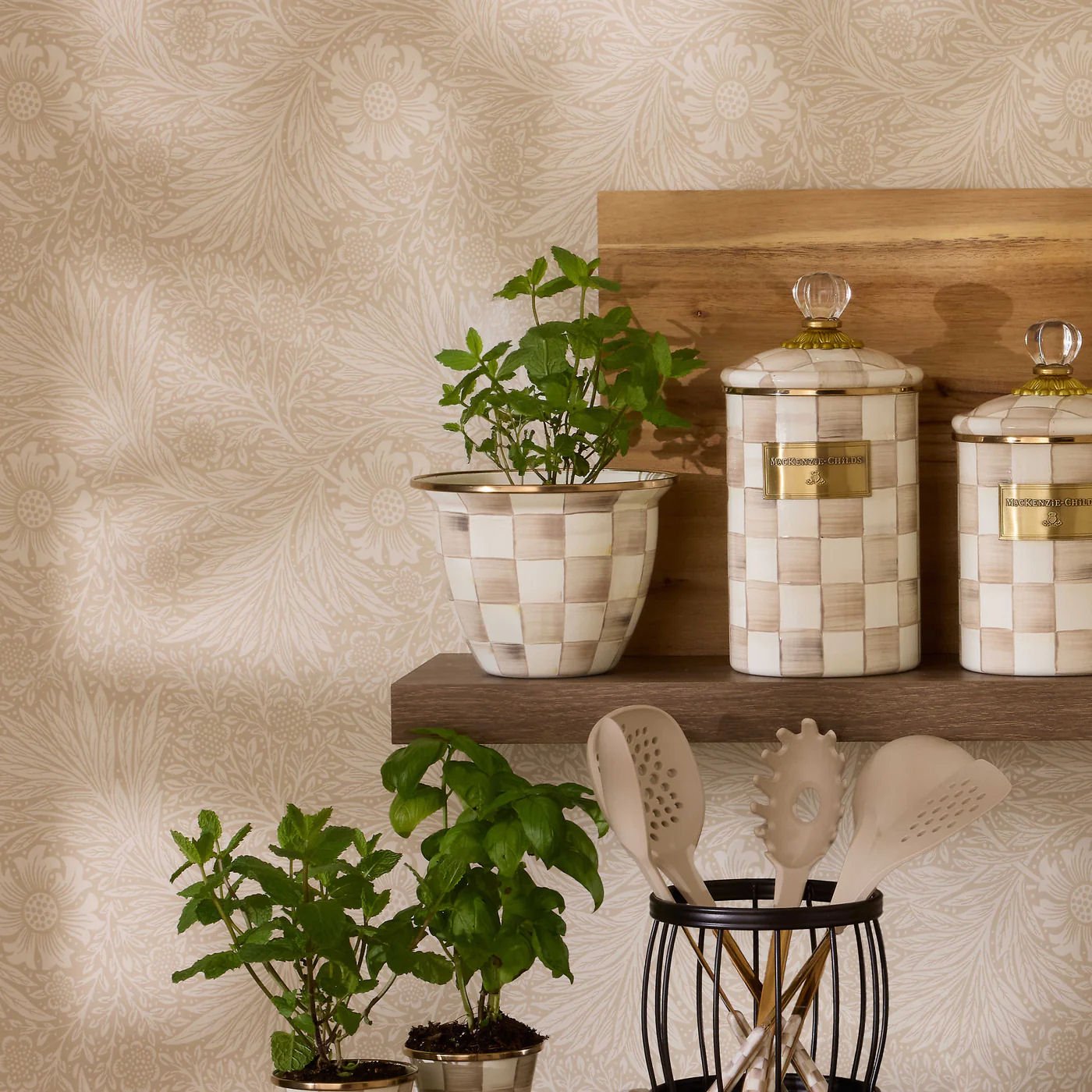 MacKenzie - Childs Mocha Check Enamel Flower Pot - Large - |VESIMI Design|