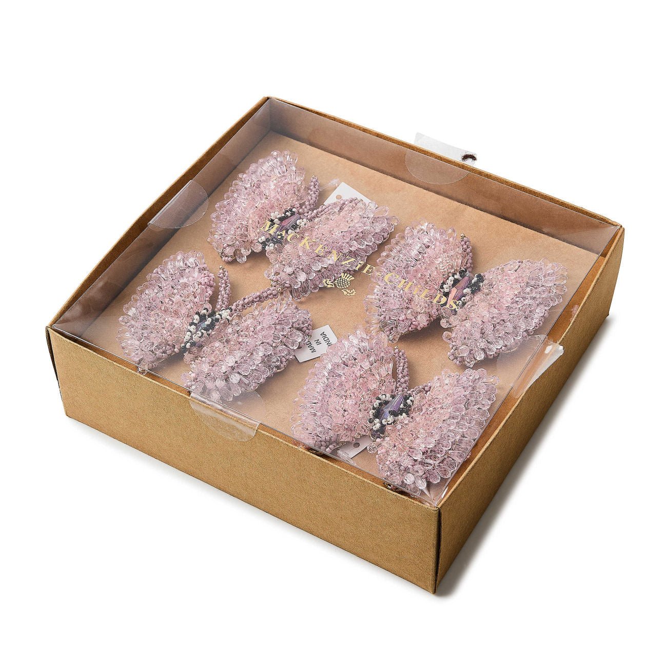 Mackenzie - Childs Pink Butterfly Hill Napkin Rings, Set of 4 - |VESIMI Design|