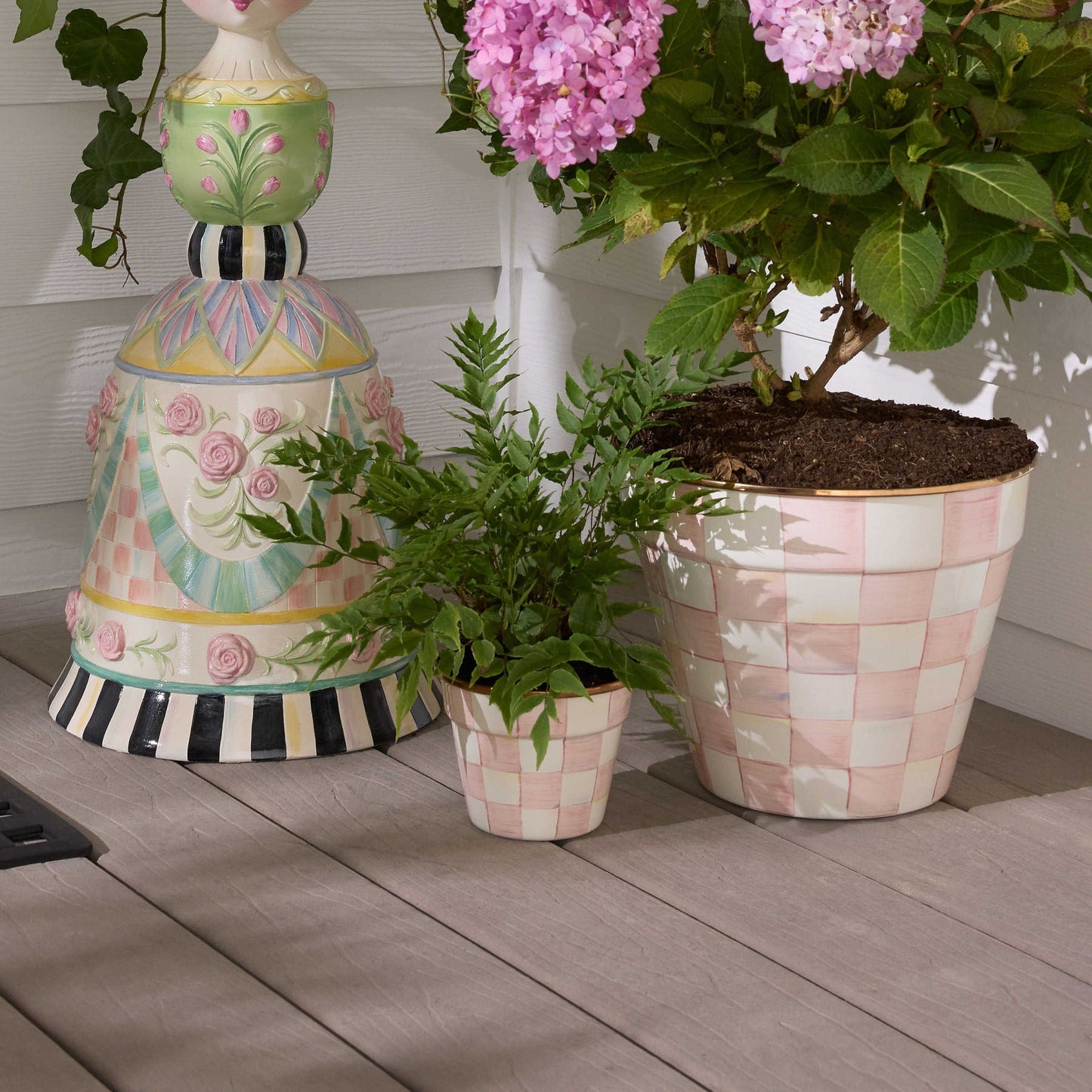 MacKenzie - Childs Rosy Check Small Garden Pot - |VESIMI Design| Luxury Bathrooms and Home Decor