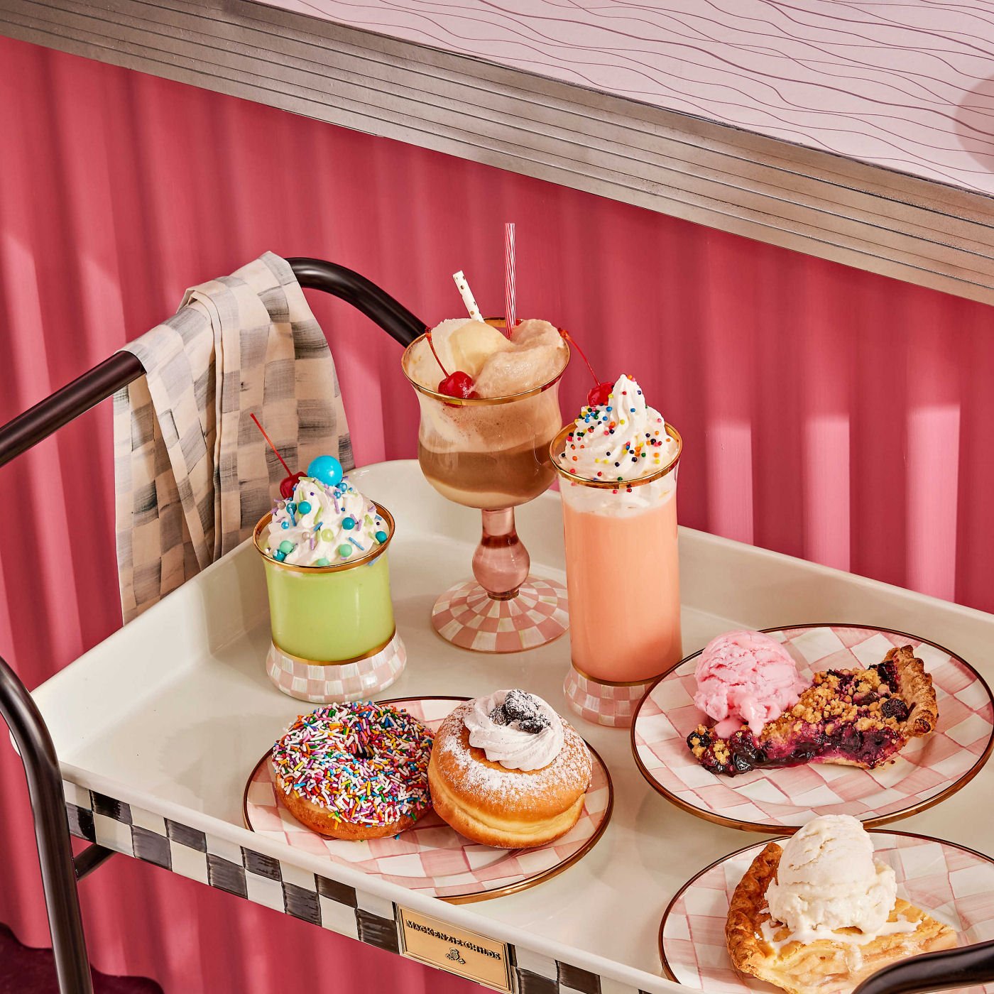 MacKenzie-Childs Rosy Check Wine Glass - |VESIMI Design| Luxury Bathrooms and Home Decor