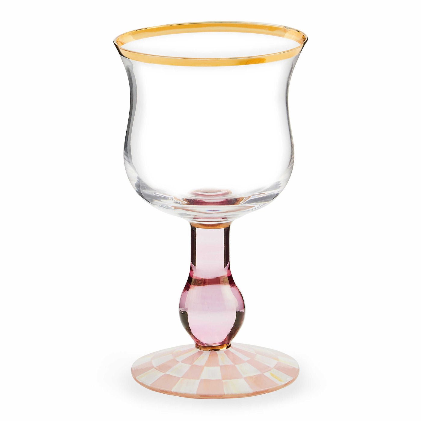 MacKenzie-Childs Rosy Check Wine Glass - |VESIMI Design| Luxury Bathrooms and Home Decor