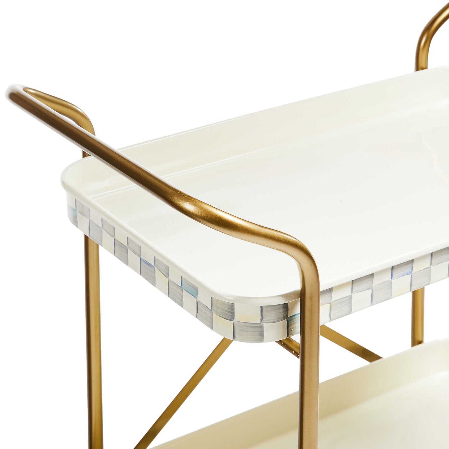Mackenzie - Childs Sterling Check Enamel 2 - Tier Kitchen Cart - |VESIMI Design| Luxury Bathrooms and Home Decor