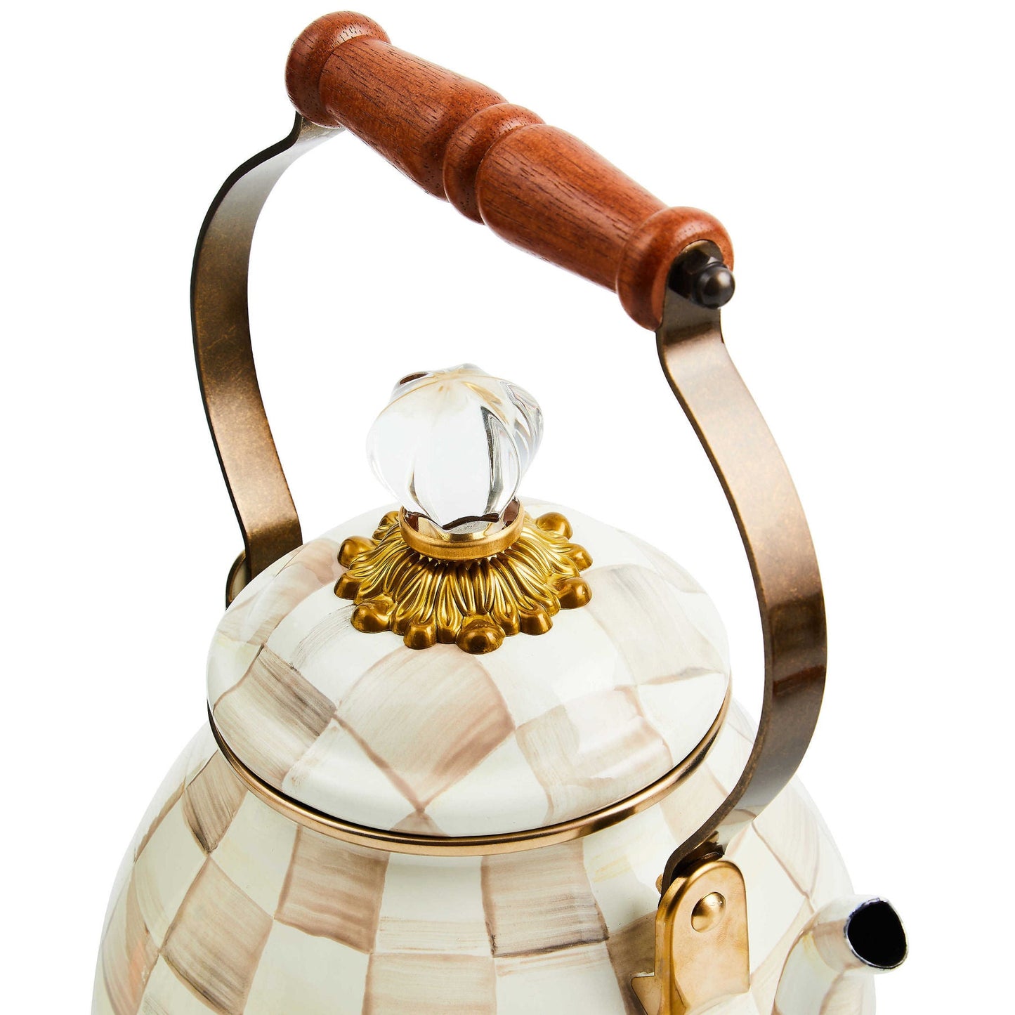 Mocha Check 1.89L Tea Kettle by MacKenzie - Childs - |VESIMI Design| Luxury Bathrooms and Home Decor