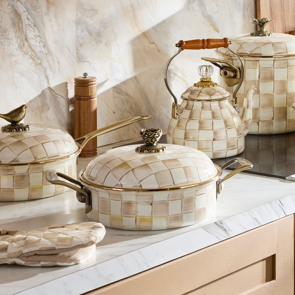 Mocha Check Cookware 3 Qt. Casserole by MacKenzie-Childs