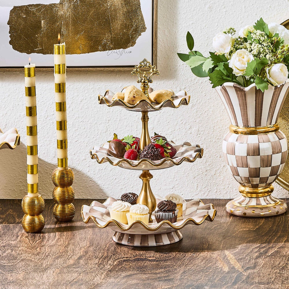 Mocha Check Ceramic Three Tier Sweet Stand by MacKenzie-Childs