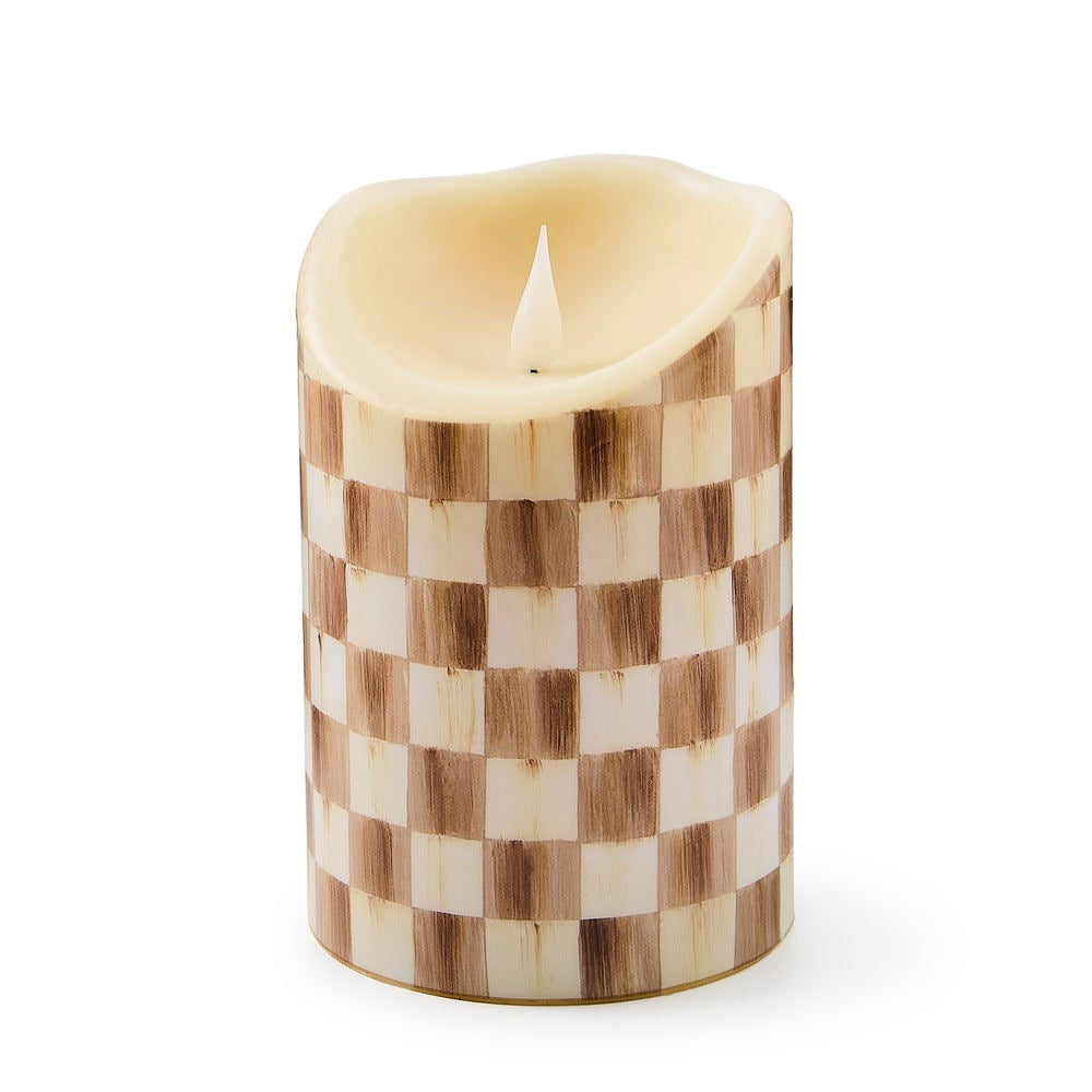 Mocha Check Flameless 6" Pillar Candle by MacKenzie-Childs