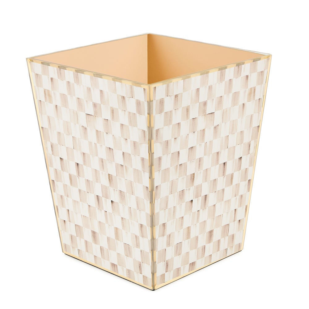 Mocha Check Glass Waste Bin