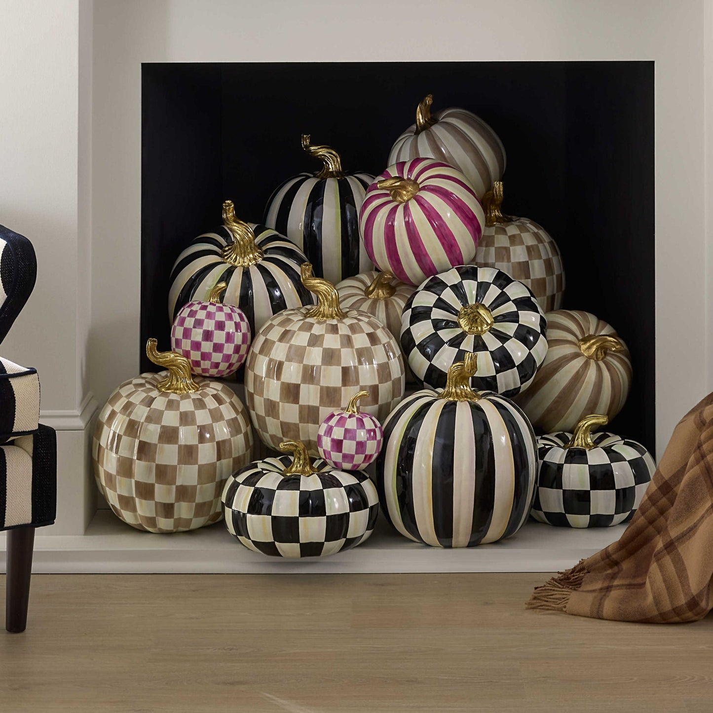 Mocha Check Large Pumpkin - MacKenzie - Childs Halloween Decoration - |VESIMI Design| Luxury Bathrooms and Home Decor