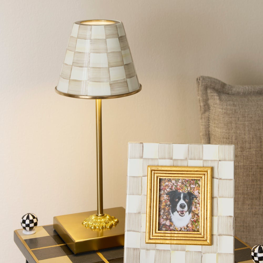 Mocha Check LED Rechargeable Cafe Table Lamp by Mackenzie-Childs