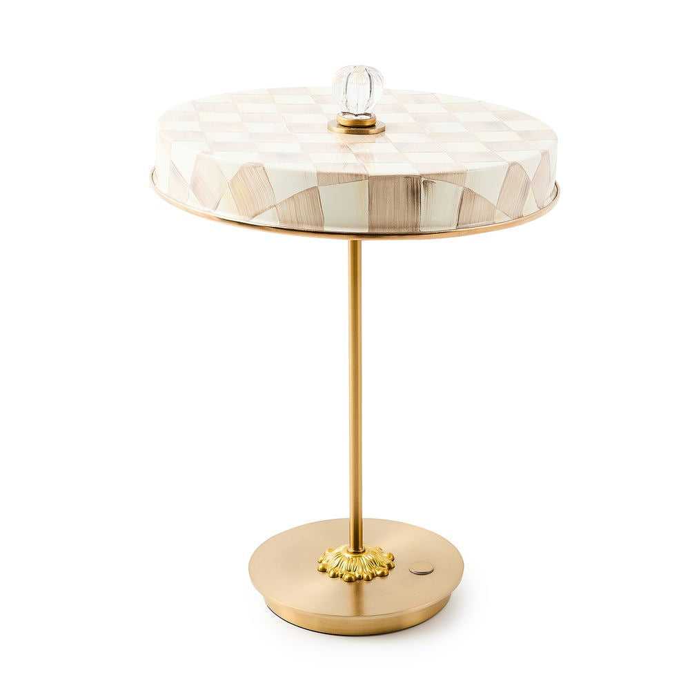 Mocha Check LED Rechargeable Disk Table Lamp