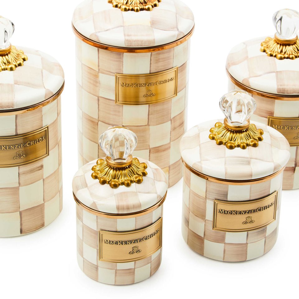 Mocha Check Mini Canister by MacKenzie - Childs - |VESIMI Design| Luxury Bathrooms and Home Decor