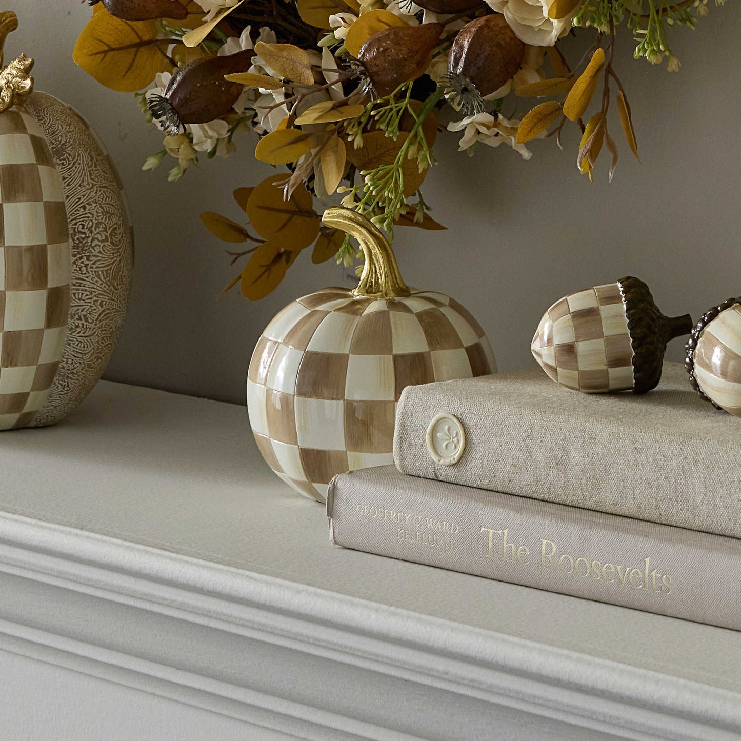 Mocha Check Mini Pumpkin - MacKenzie - Childs Halloween decoration - |VESIMI Design| Luxury Bathrooms and Home Decor