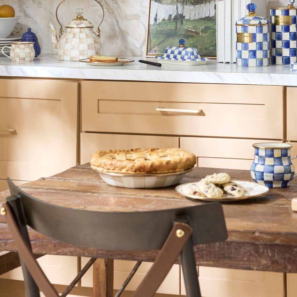 MacKenzie-Childs Mocha Check Enamel Pie Plate