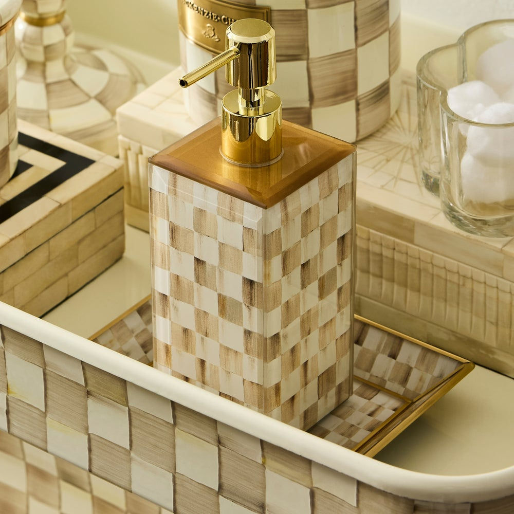 Mocha Check Small Glass Vanity Tray