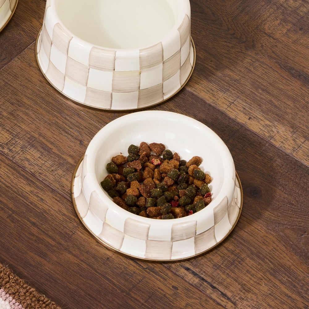 Mocha Check Small Pet Dish by Mackenzie-Childs
