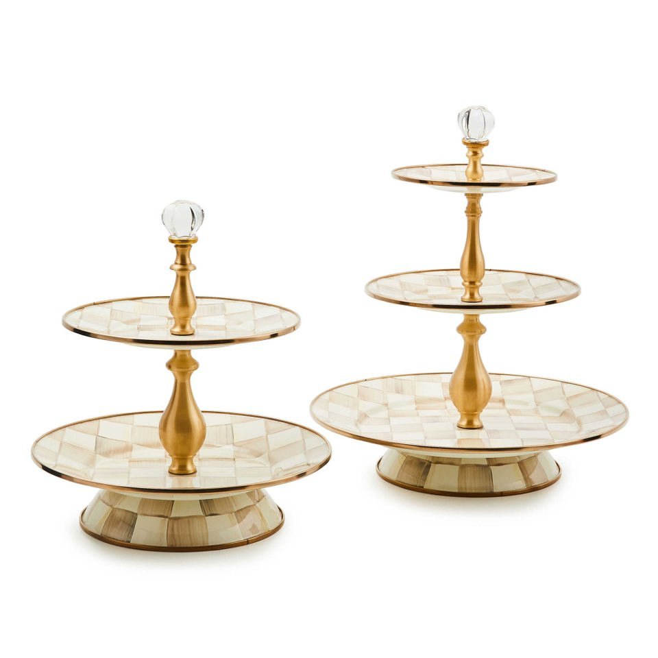 Mocha Check Three Tier Sweet Stand by MacKenzie - Childs - |VESIMI Design|