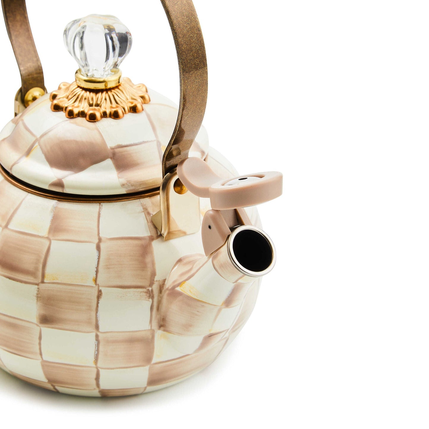 Mocha Check Whistling Tea Kettle by MacKenzie - Childs - |VESIMI Design| Luxury Bathrooms and Home Decor