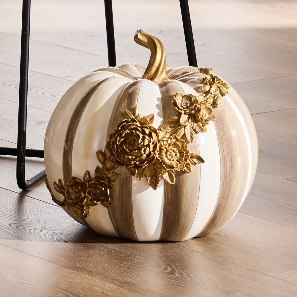 Mocha Stripe Floral Garland Pumpkin by MacKenzie-Childs