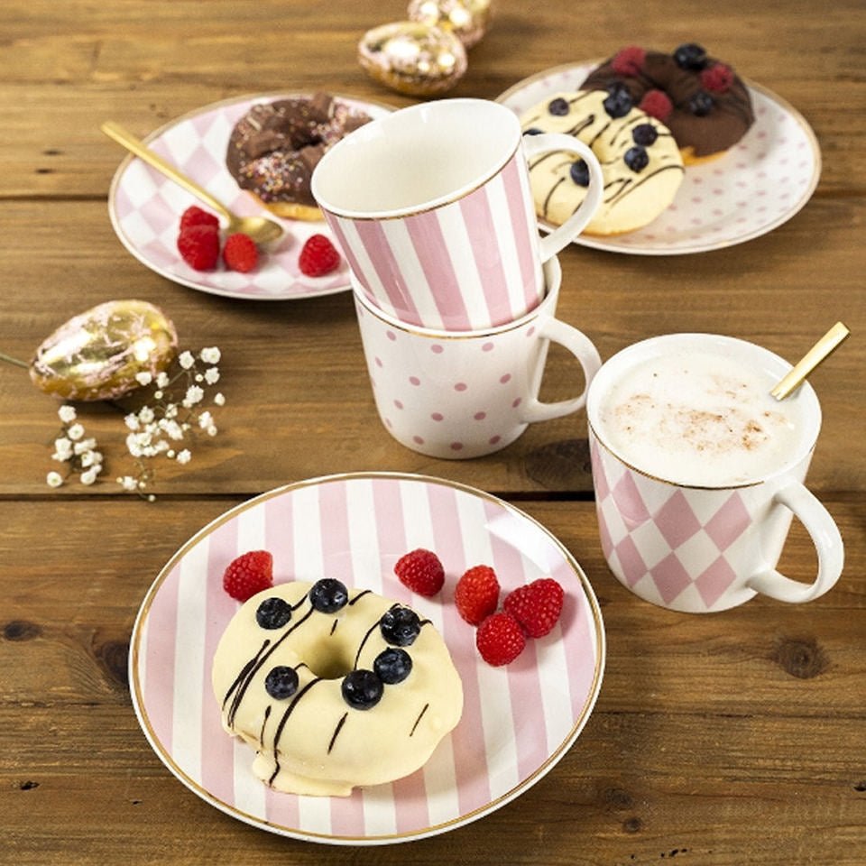 Pink and White Coffee or Tea Mugs Favorite, set of 3 - |VESIMI Design|