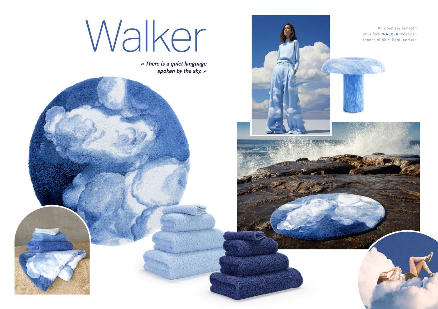 White & Powder Blue Egyptian Cotton Bath Mat Walker by Abyss & Habidecor